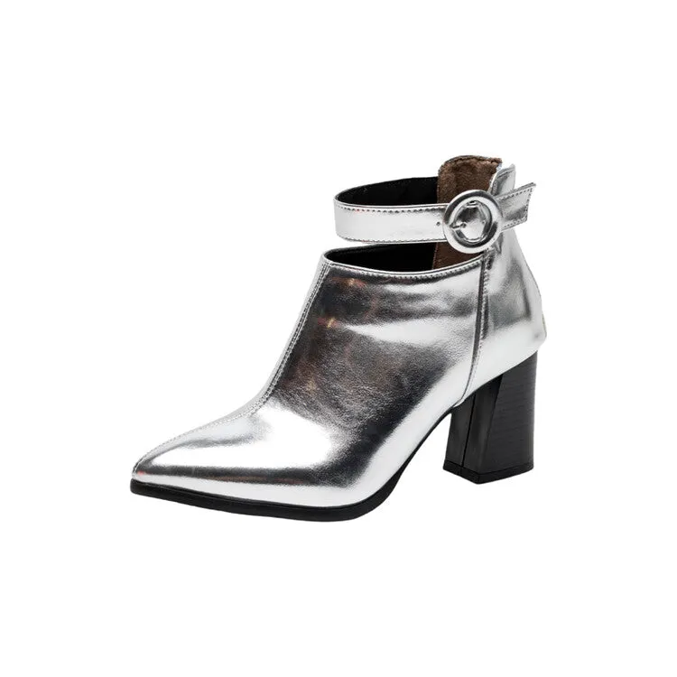 Women's Patent Leather Pointed Toe Ankle Boots