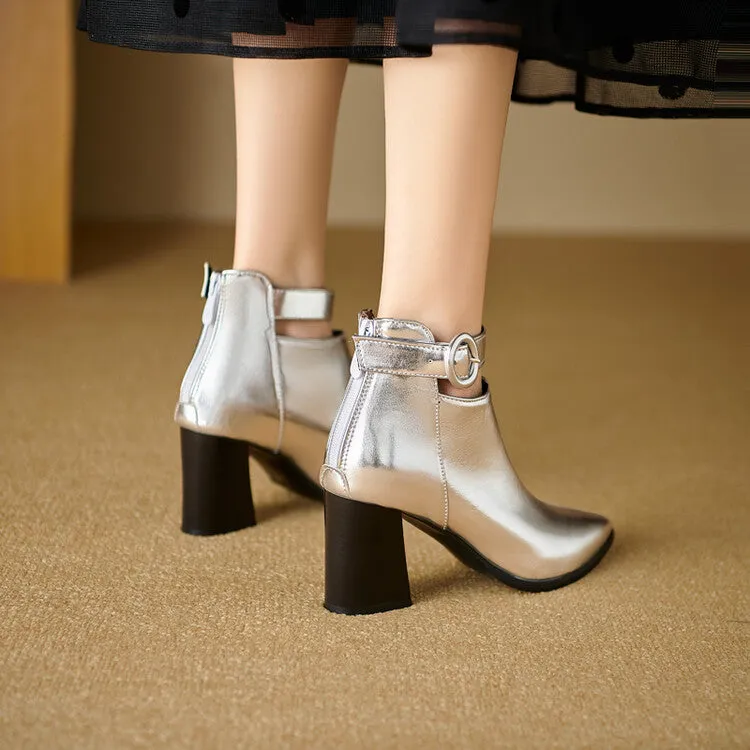 Women's Patent Leather Pointed Toe Ankle Boots