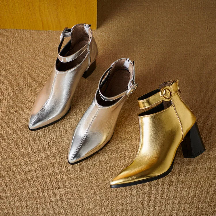 Women's Patent Leather Pointed Toe Ankle Boots
