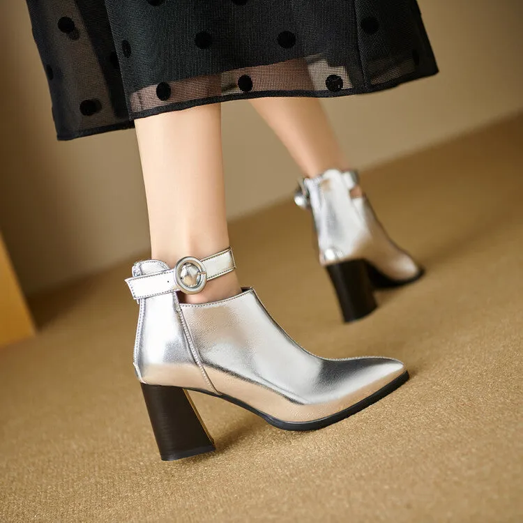 Women's Patent Leather Pointed Toe Ankle Boots