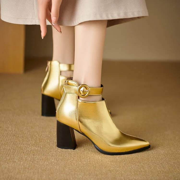 Women's Patent Leather Pointed Toe Ankle Boots