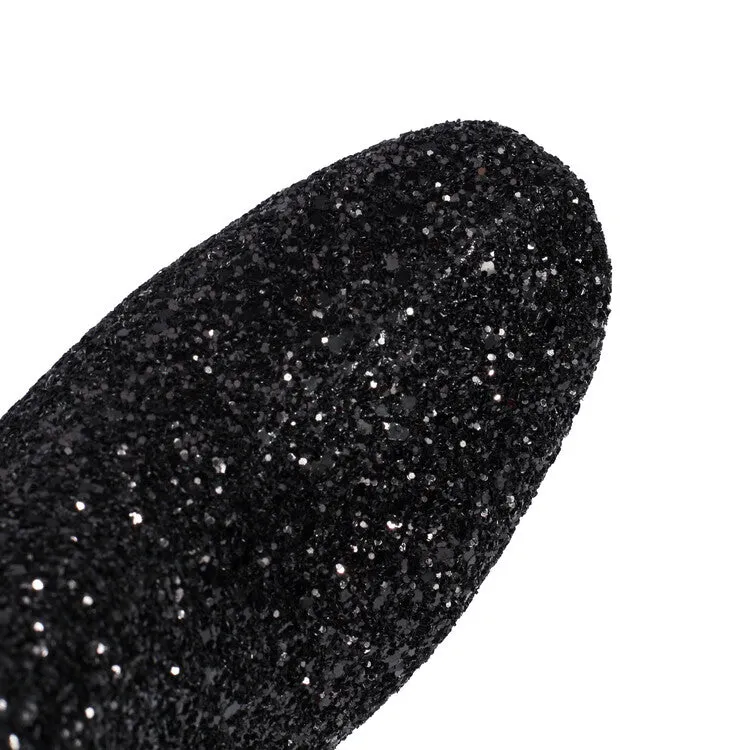 Women's Sequins Square Toe Block Heel Ankle Boots