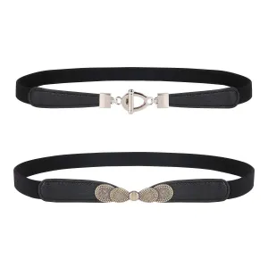 Womens Skinny Elastic Waist Belt, JASGOOD Stretch Cinch Thin Belt For Dress 2 Pack