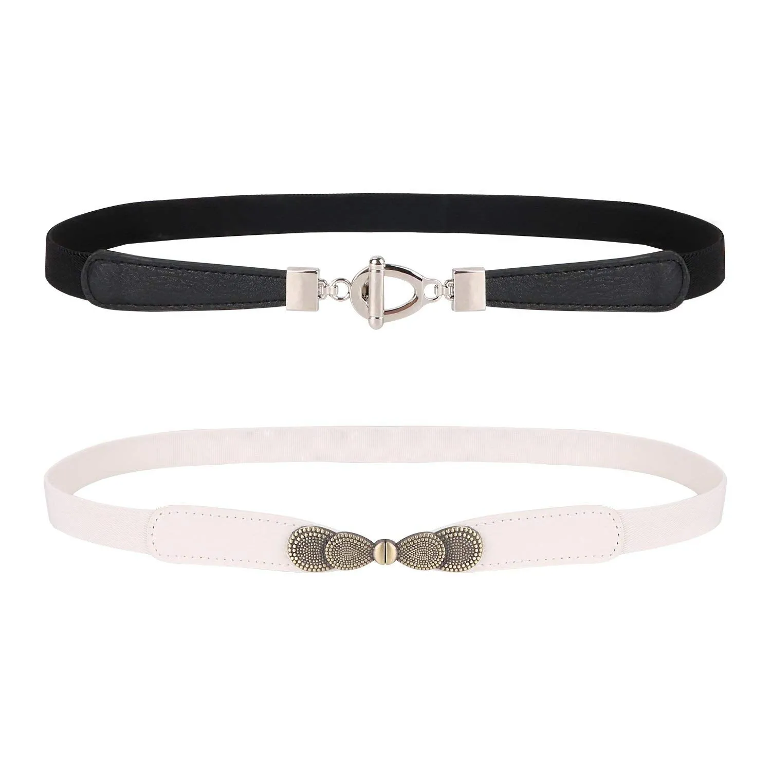 Womens Skinny Elastic Waist Belt, JASGOOD Stretch Cinch Thin Belt For Dress 2 Pack