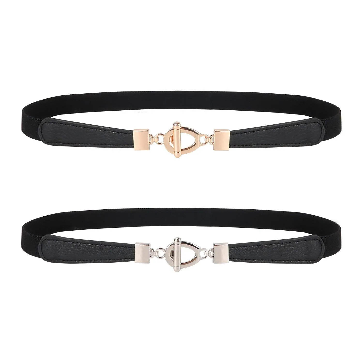 Womens Skinny Elastic Waist Belt, JASGOOD Stretch Cinch Thin Belt For Dress 2 Pack