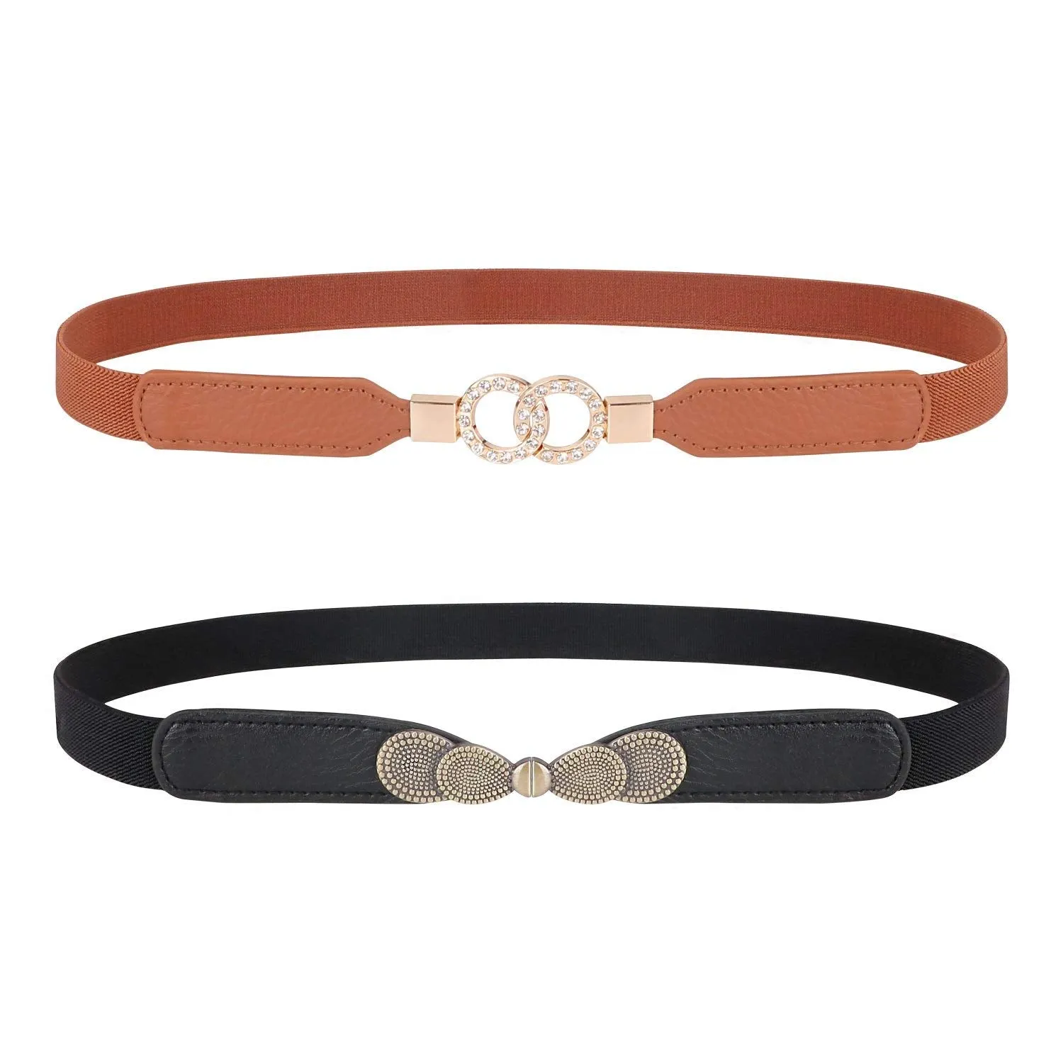 Womens Skinny Elastic Waist Belt, JASGOOD Stretch Cinch Thin Belt For Dress 2 Pack
