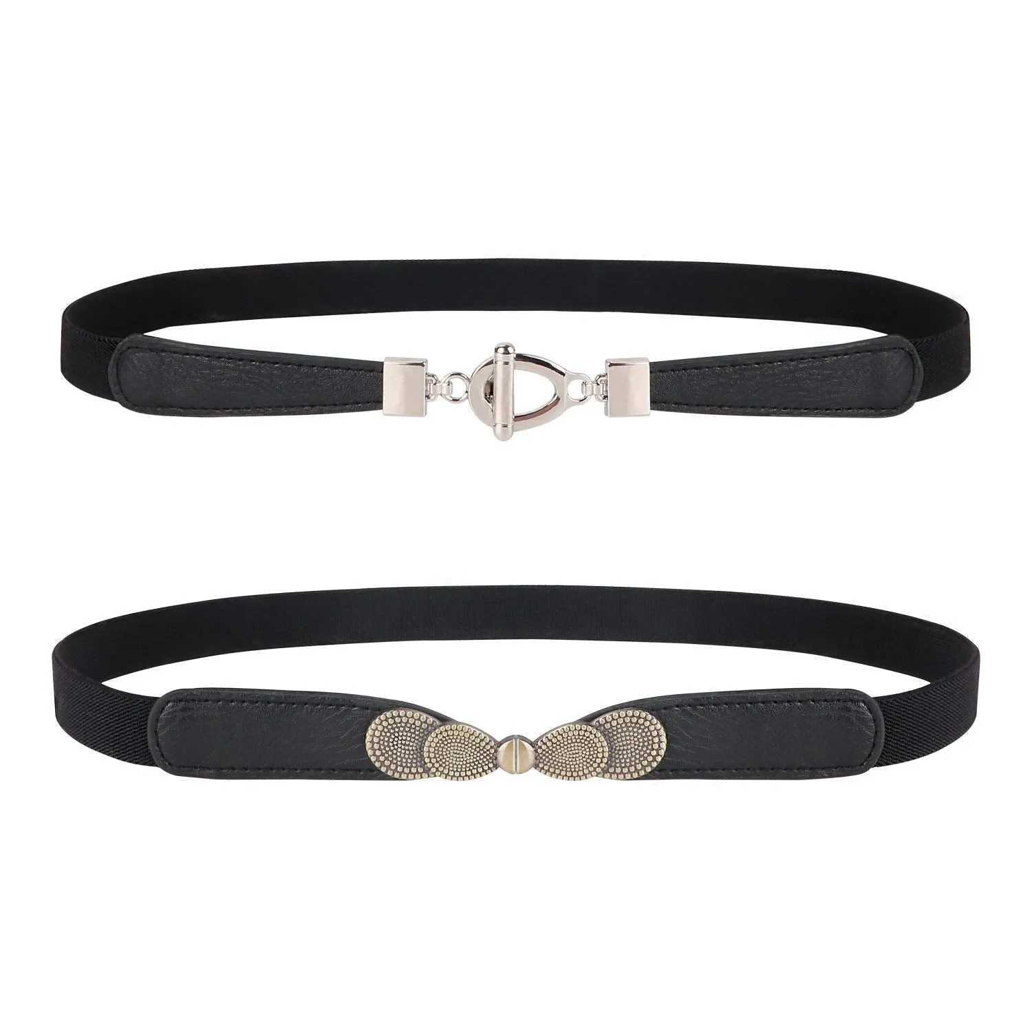Womens Skinny Elastic Waist Belt, JASGOOD Stretch Cinch Thin Belt For Dress 2 Pack