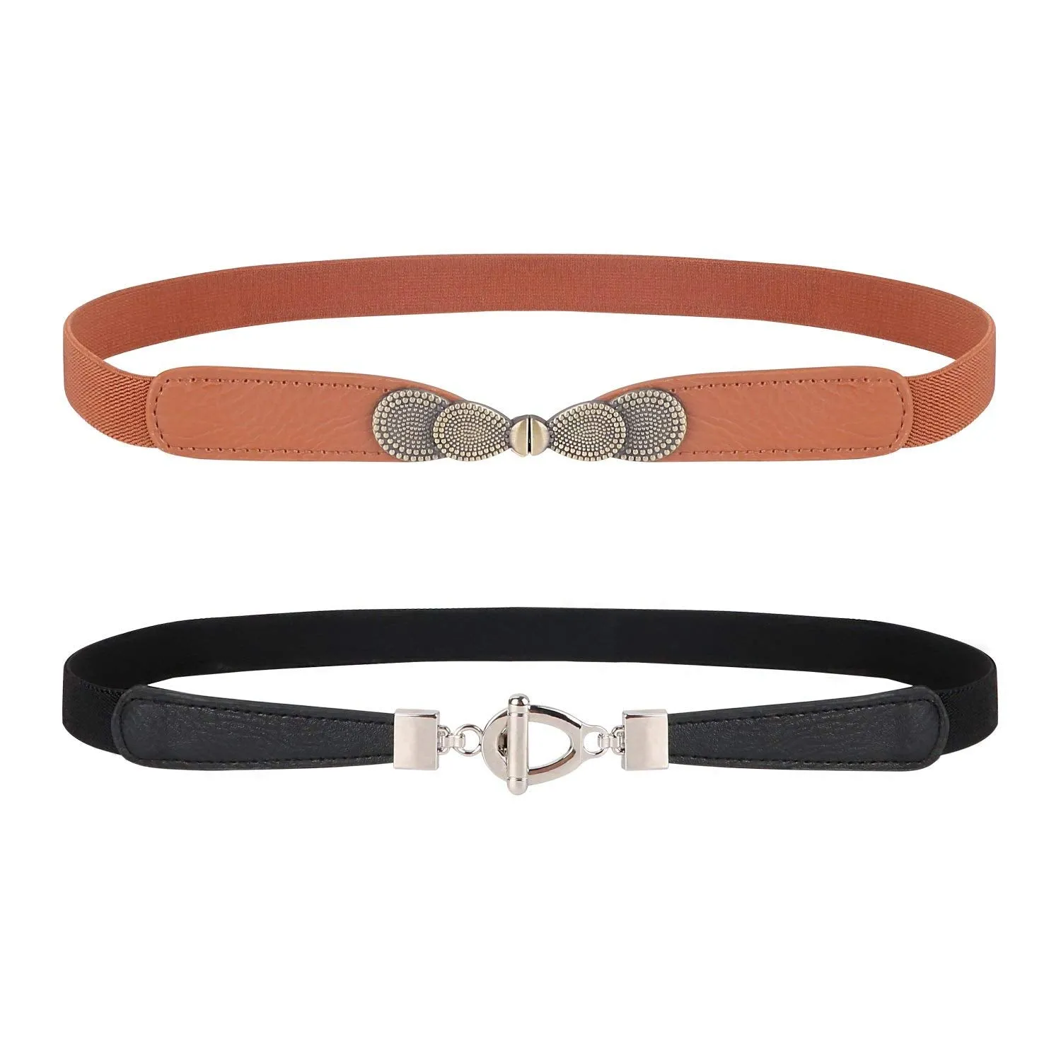 Womens Skinny Elastic Waist Belt, JASGOOD Stretch Cinch Thin Belt For Dress 2 Pack