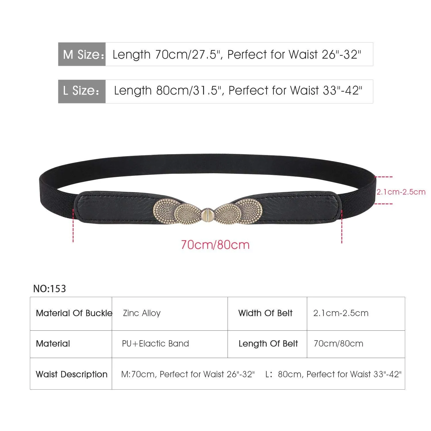 Womens Skinny Elastic Waist Belt, JASGOOD Stretch Cinch Thin Belt For Dress 2 Pack