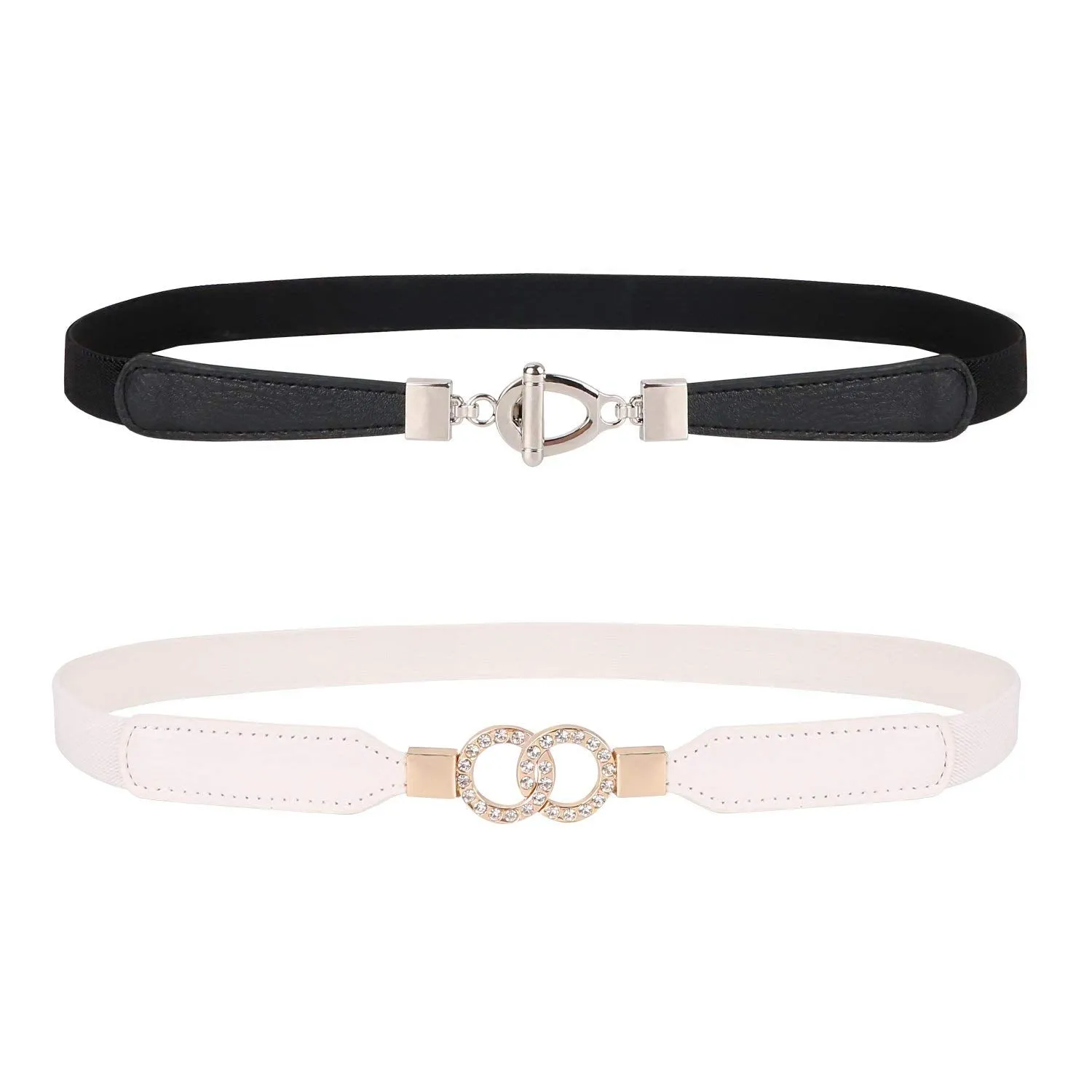 Womens Skinny Elastic Waist Belt, JASGOOD Stretch Cinch Thin Belt For Dress 2 Pack