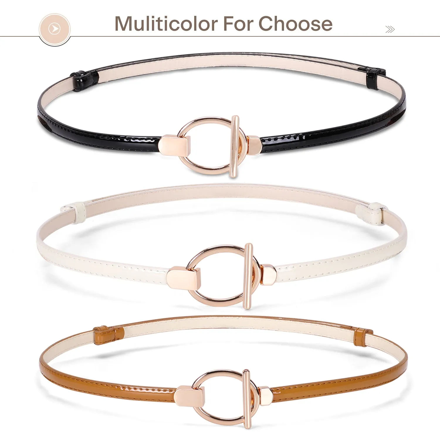 Women’s Skinny Leather Belt Adjustable Slim Waist Belt with Gold Alloy Buckle for Dress By JASGOOD