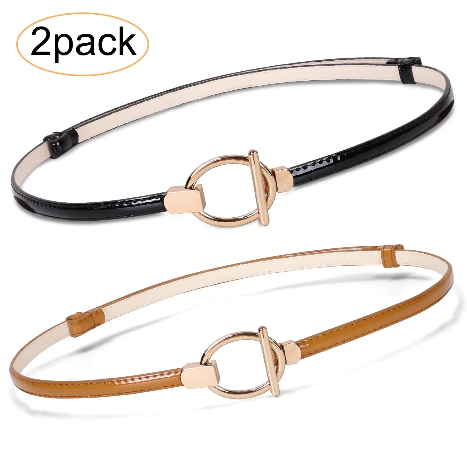 Women’s Skinny Leather Belt Adjustable Slim Waist Belt with Gold Alloy Buckle for Dress By JASGOOD