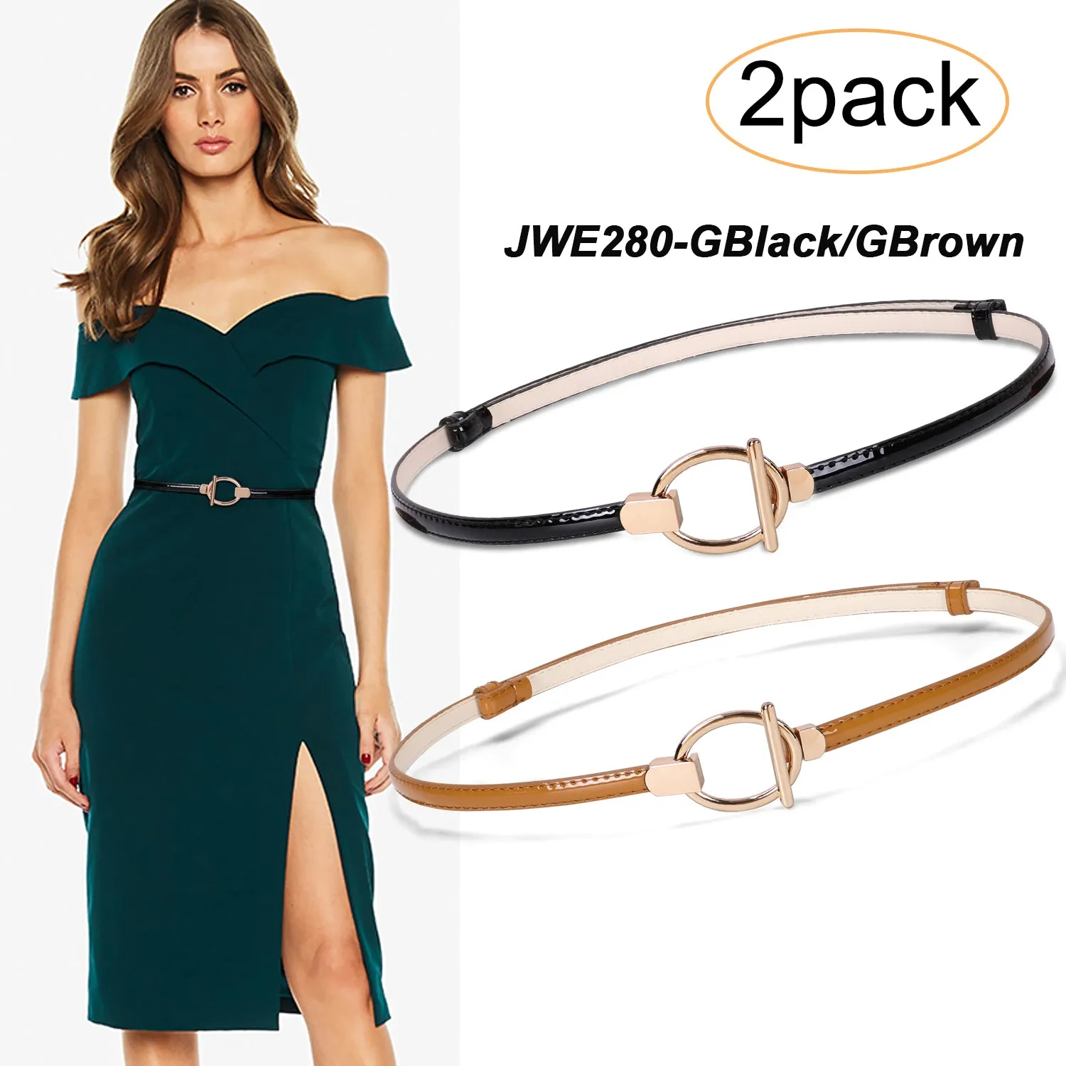 Women’s Skinny Leather Belt Adjustable Slim Waist Belt with Gold Alloy Buckle for Dress By JASGOOD
