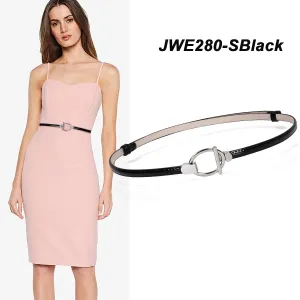 Women’s Skinny Leather Belt Adjustable Slim Waist Belt with Gold Alloy Buckle for Dress By JASGOOD