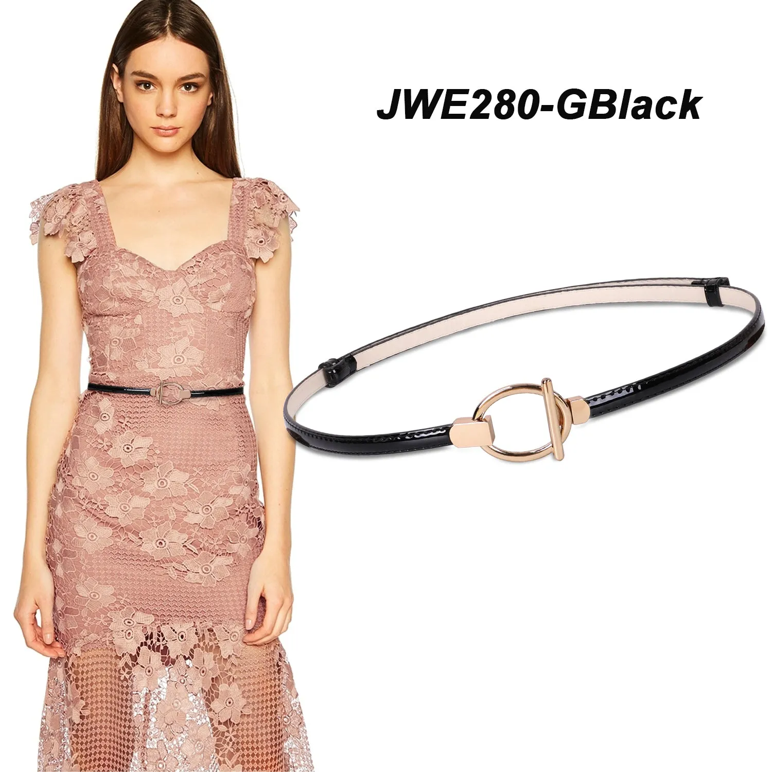 Women’s Skinny Leather Belt Adjustable Slim Waist Belt with Gold Alloy Buckle for Dress By JASGOOD