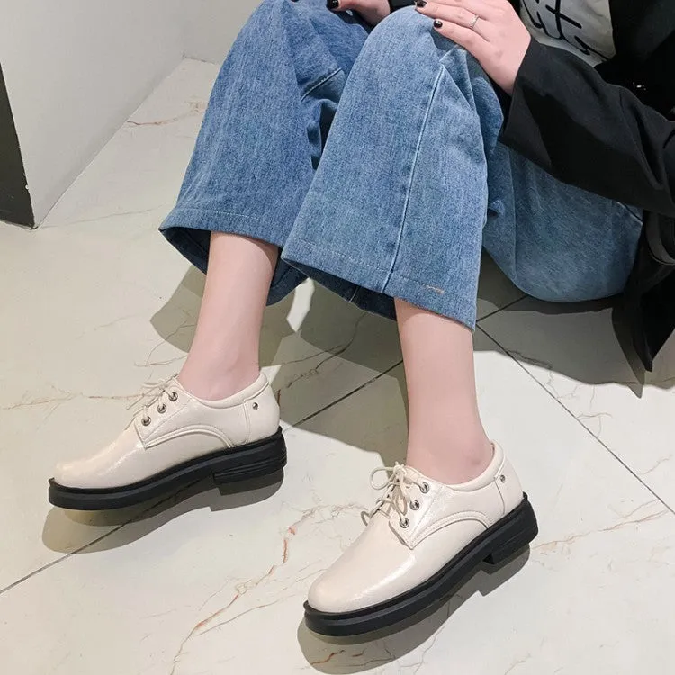 Women's Solid Color Round Toe Lace Up on Flats Shoes