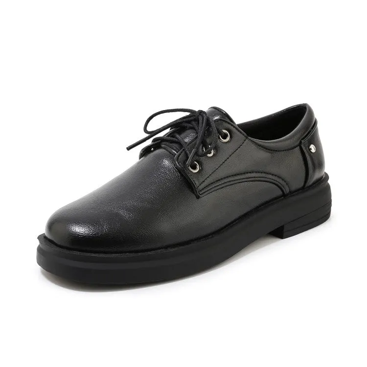 Women's Solid Color Round Toe Lace Up on Flats Shoes