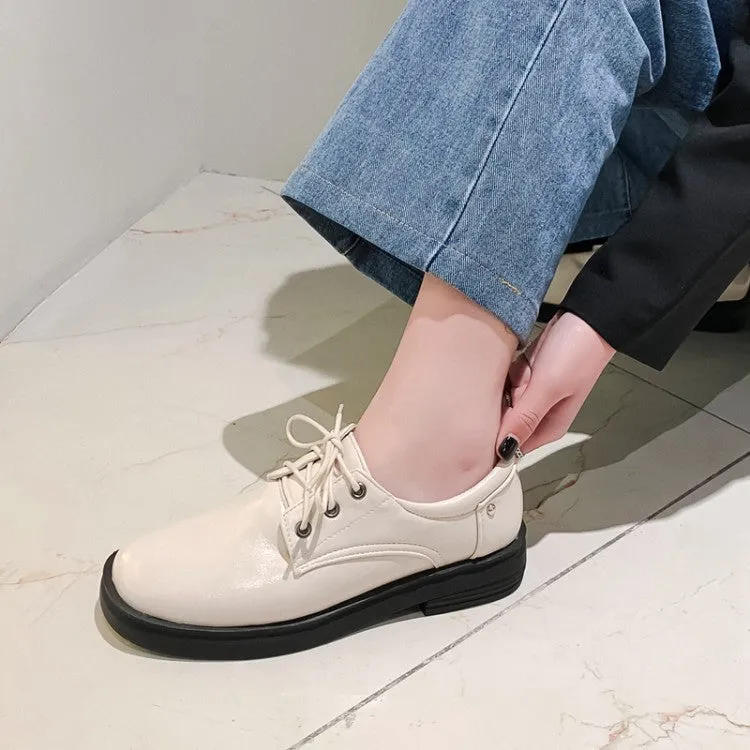 Women's Solid Color Round Toe Lace Up on Flats Shoes