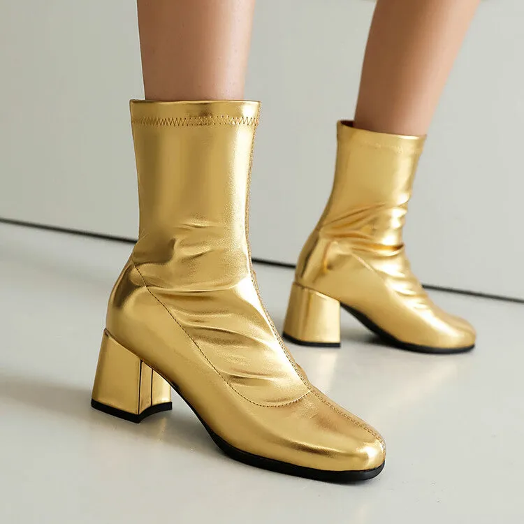 Women's Square Toe Block Heel Short Boots