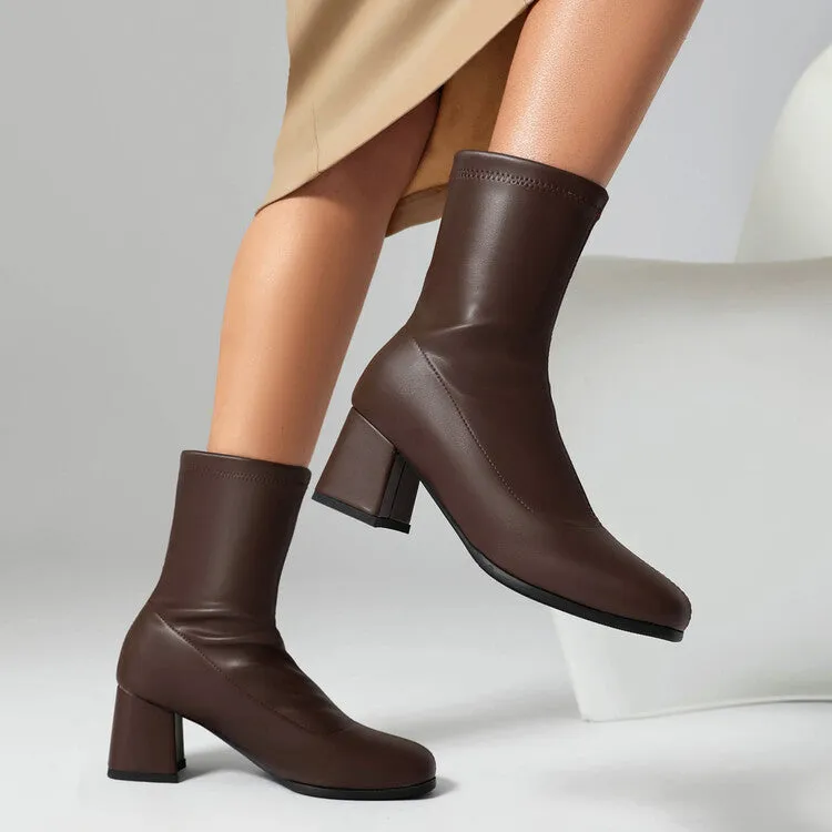 Women's Square Toe Block Heel Short Boots
