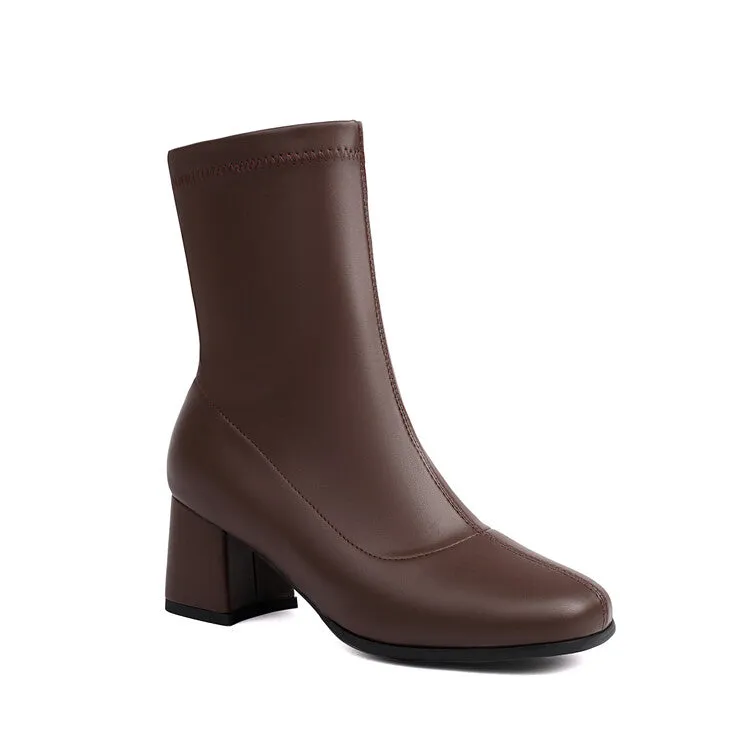 Women's Square Toe Block Heel Short Boots