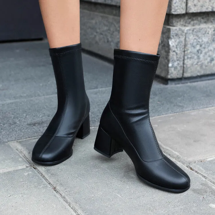Women's Square Toe Block Heel Short Boots