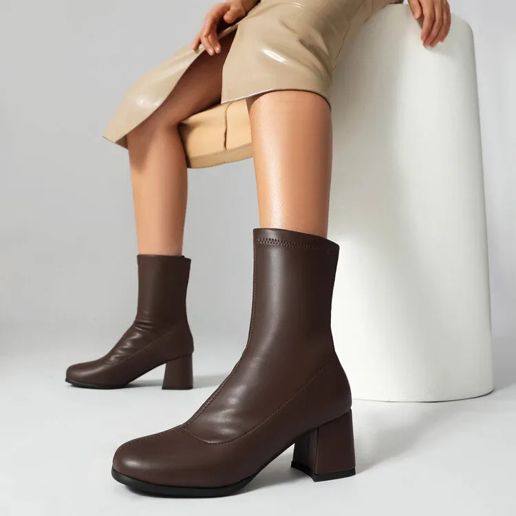 Women's Square Toe Block Heel Short Boots