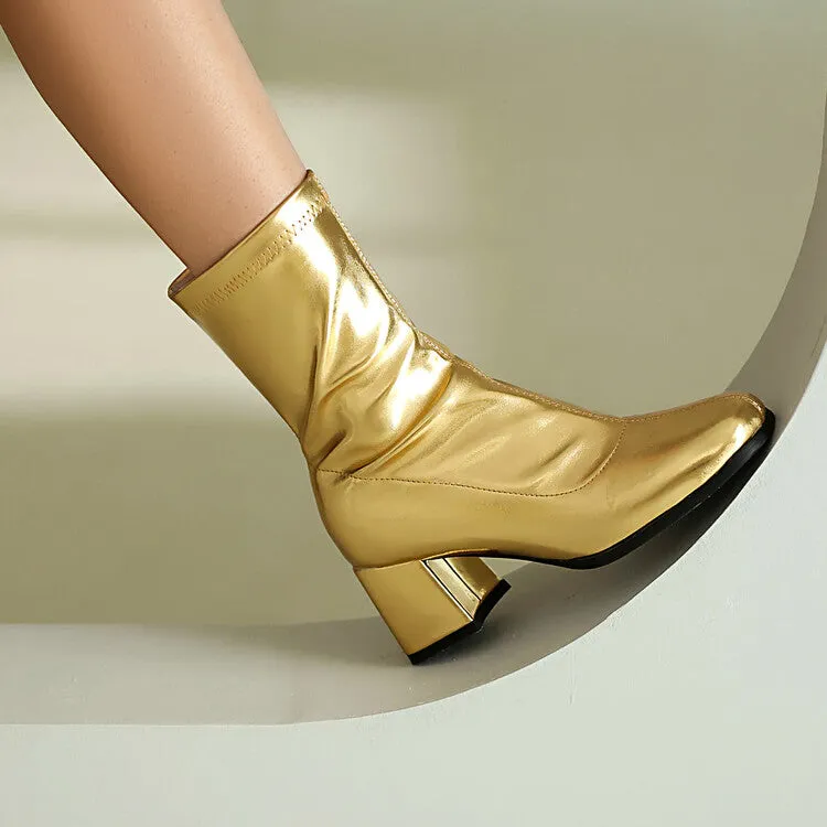Women's Square Toe Block Heel Short Boots