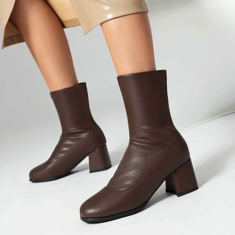 Women's Square Toe Block Heel Short Boots