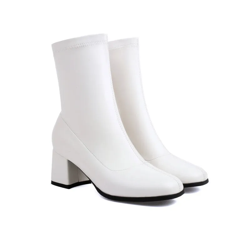 Women's Square Toe Block Heel Short Boots