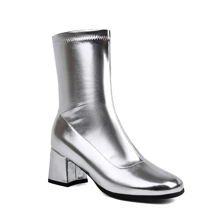 Women's Square Toe Block Heel Short Boots