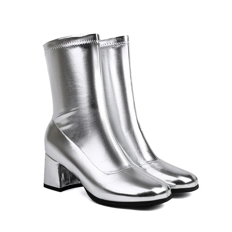 Women's Square Toe Block Heel Short Boots