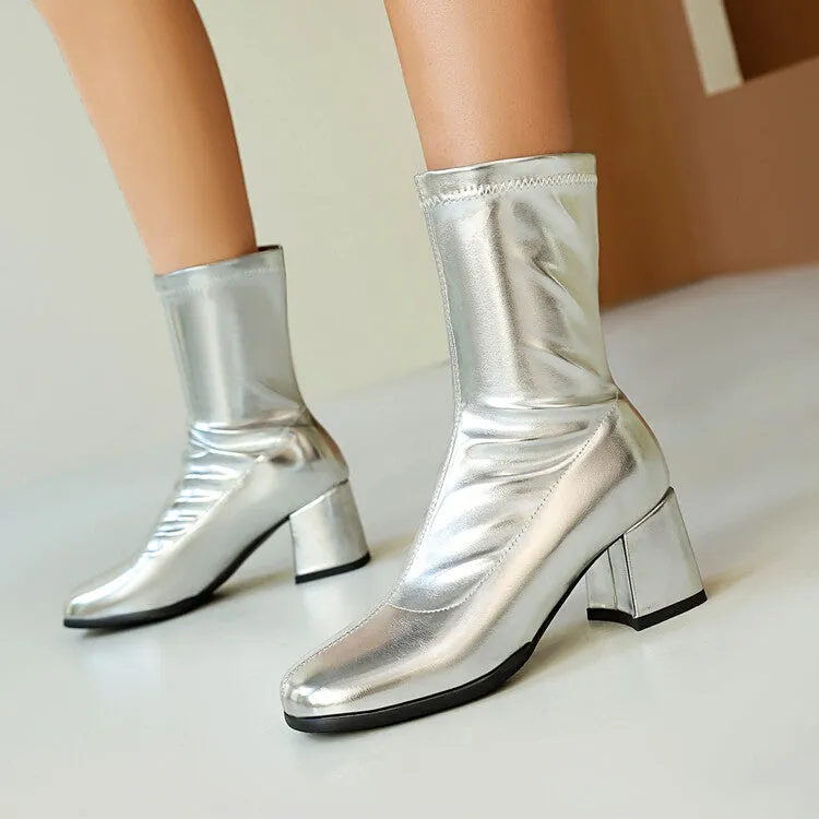 Women's Square Toe Block Heel Short Boots