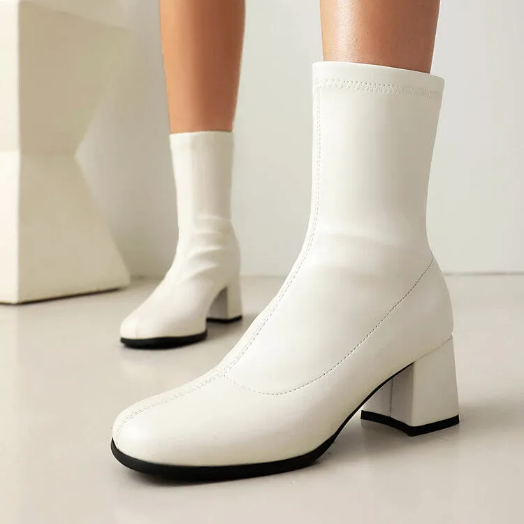 Women's Square Toe Block Heel Short Boots