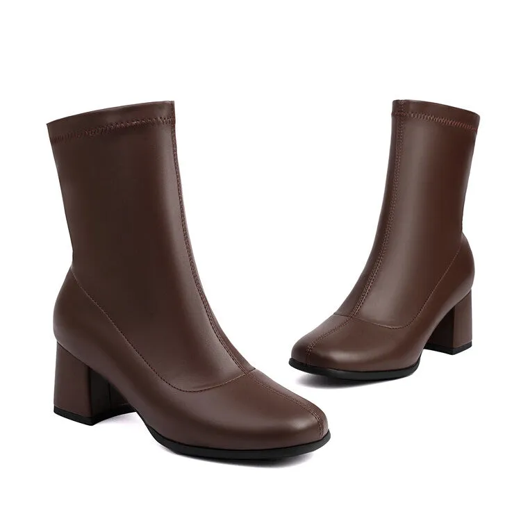 Women's Square Toe Block Heel Short Boots