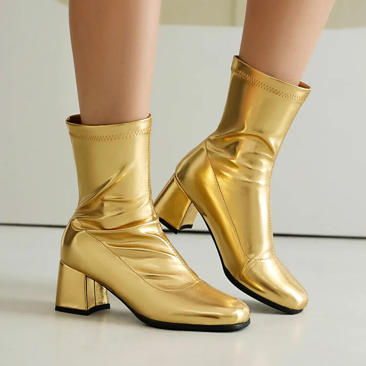 Women's Square Toe Block Heel Short Boots