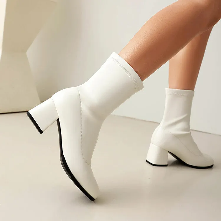 Women's Square Toe Block Heel Short Boots