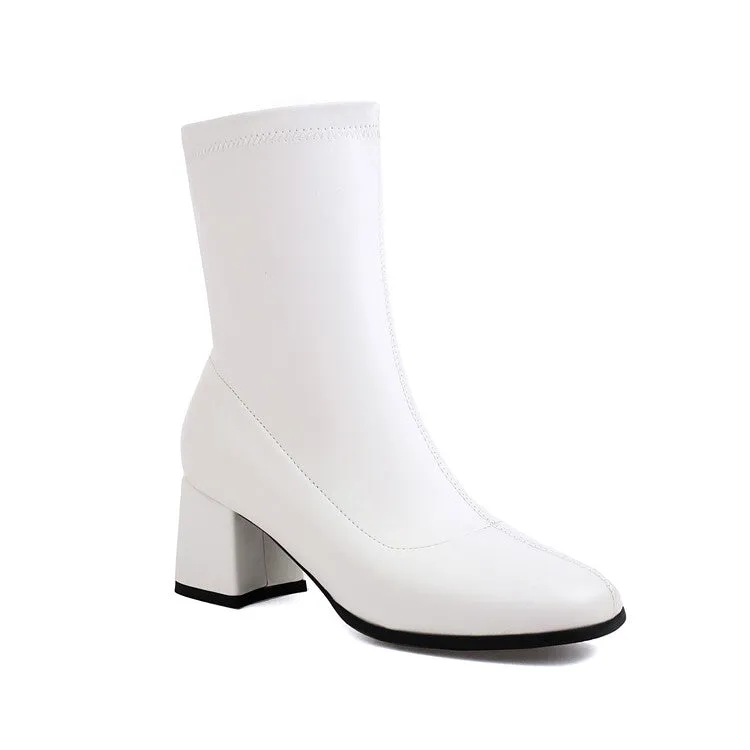 Women's Square Toe Block Heel Short Boots