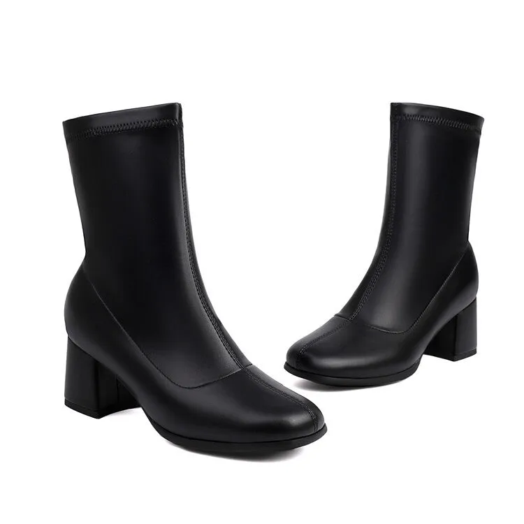 Women's Square Toe Block Heel Short Boots