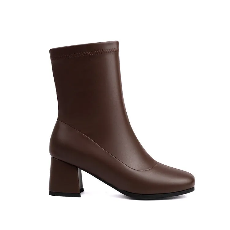 Women's Square Toe Block Heel Short Boots