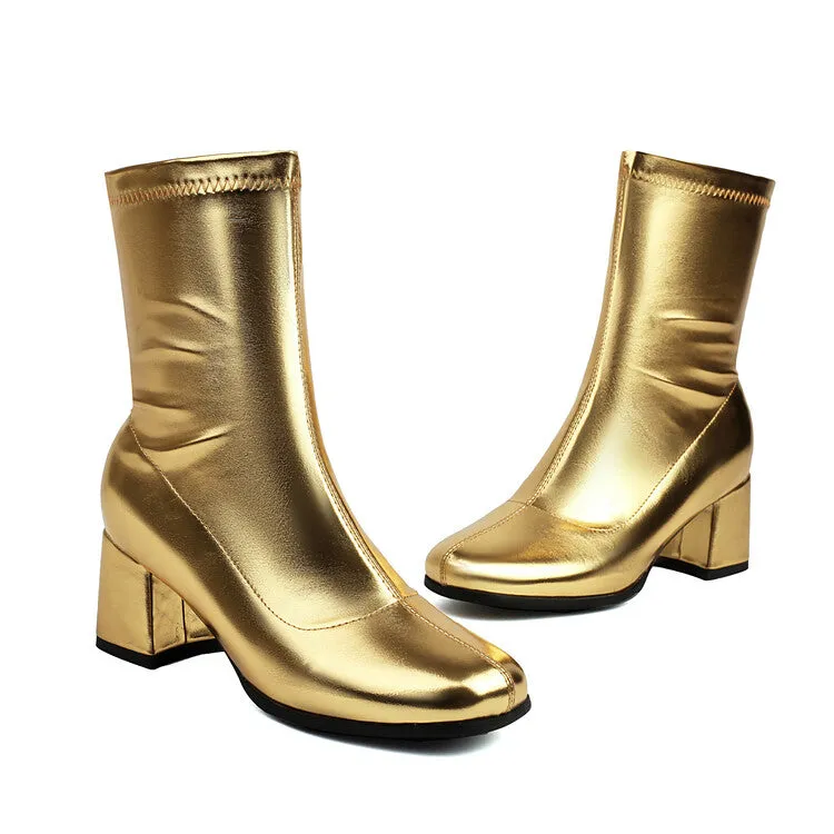 Women's Square Toe Block Heel Short Boots