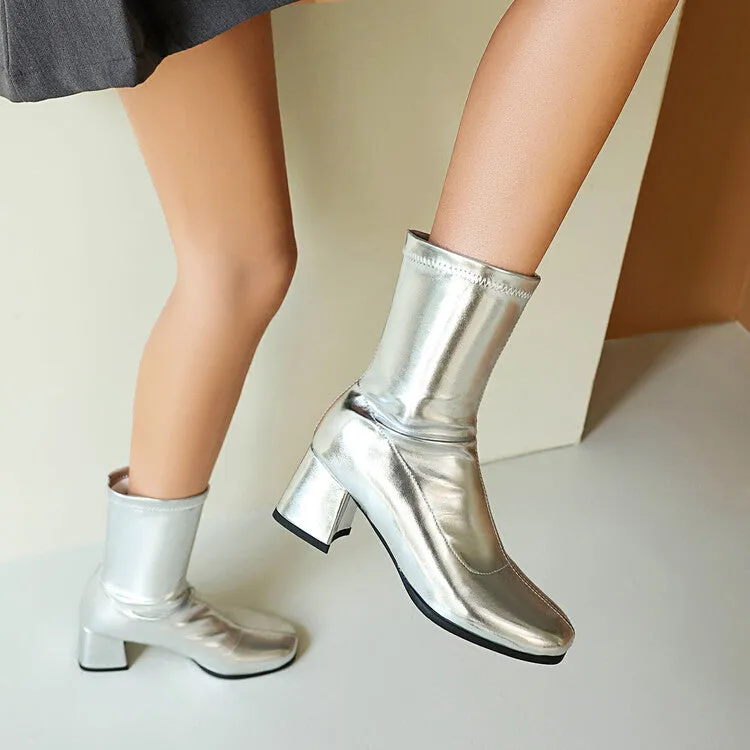 Women's Square Toe Block Heel Short Boots