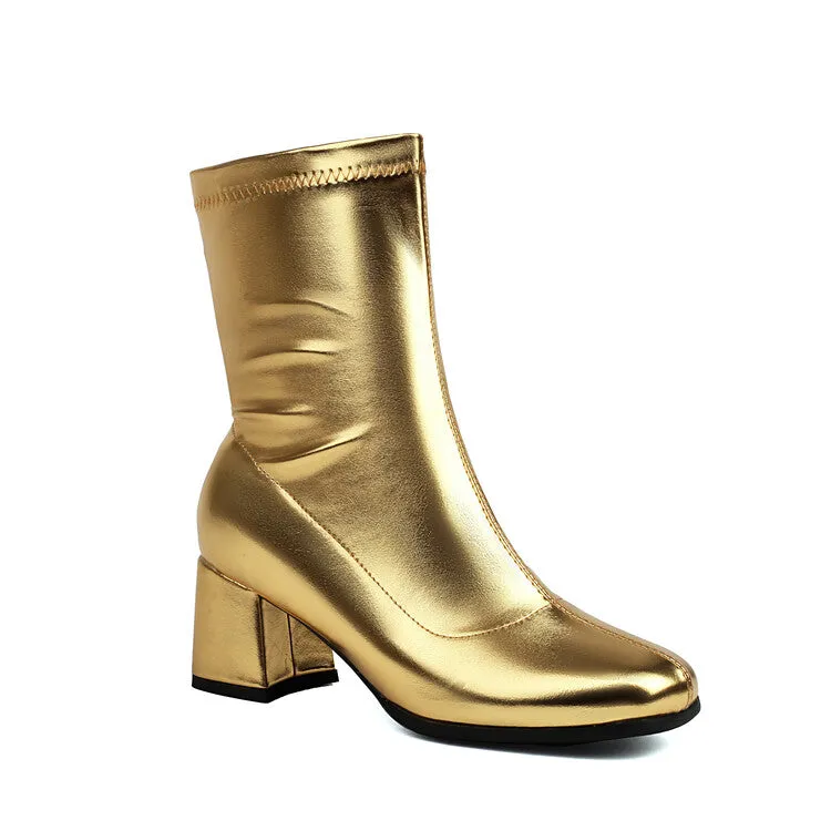 Women's Square Toe Block Heel Short Boots