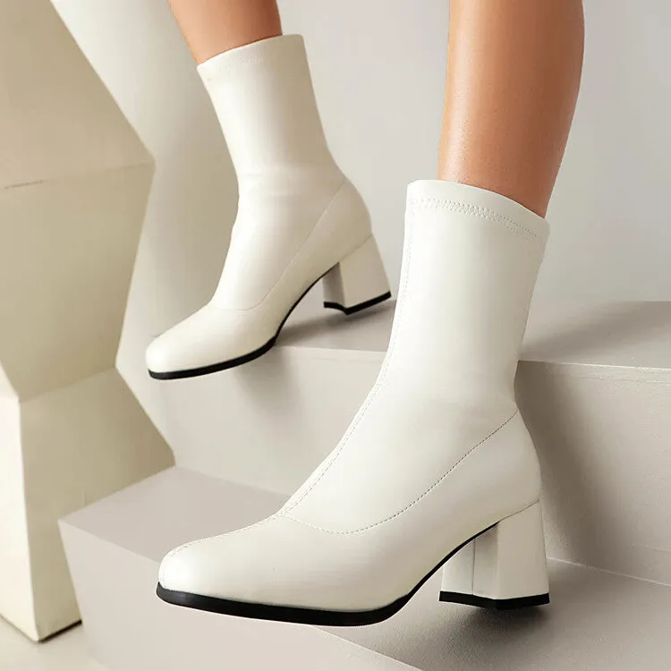 Women's Square Toe Block Heel Short Boots