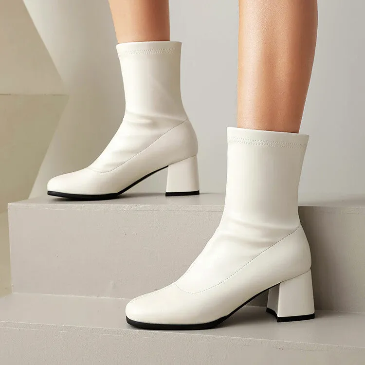 Women's Square Toe Block Heel Short Boots