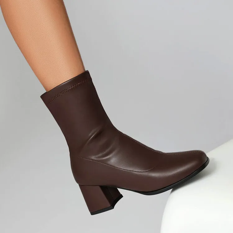 Women's Square Toe Block Heel Short Boots