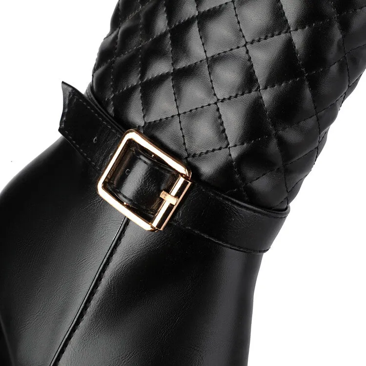 Women's Square Toe Platform High Heel Fur Mid-Calf Boots