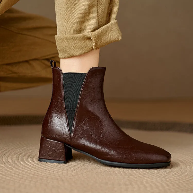 Women's Square Toe Square Heel Stretch Ankle Boots