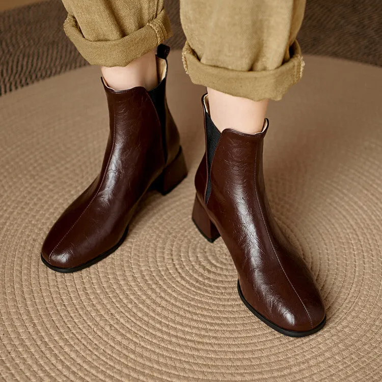 Women's Square Toe Square Heel Stretch Ankle Boots