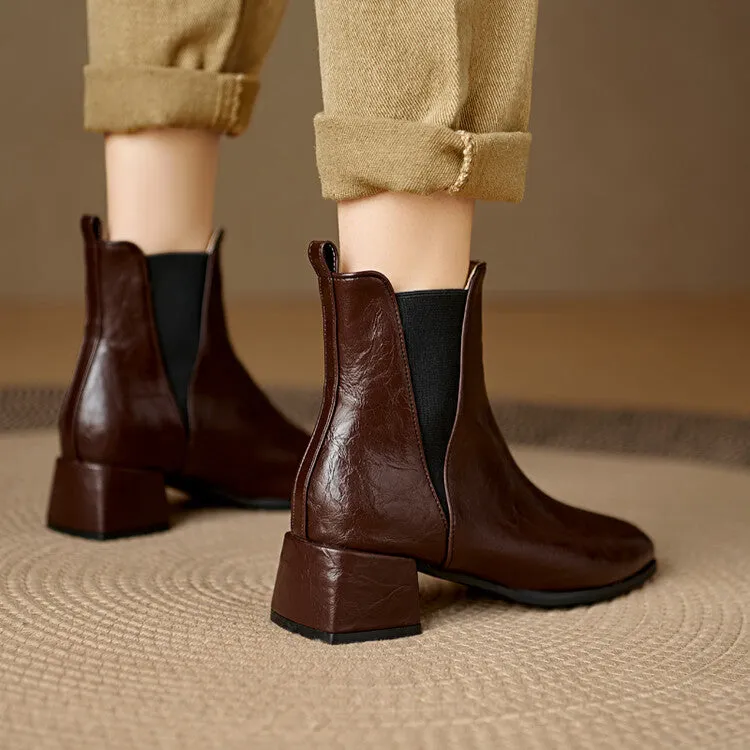 Women's Square Toe Square Heel Stretch Ankle Boots